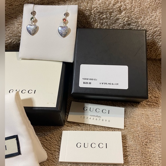 GUCCI Blind For Love Sterling Silver Dangle Stud Earrings - Picture 3 of 6